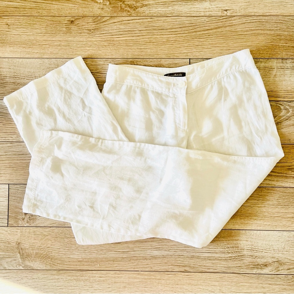 TOMMY BAHAMA Bright white 100% Linen button front w zip 2 back pockets EUC Sz 4